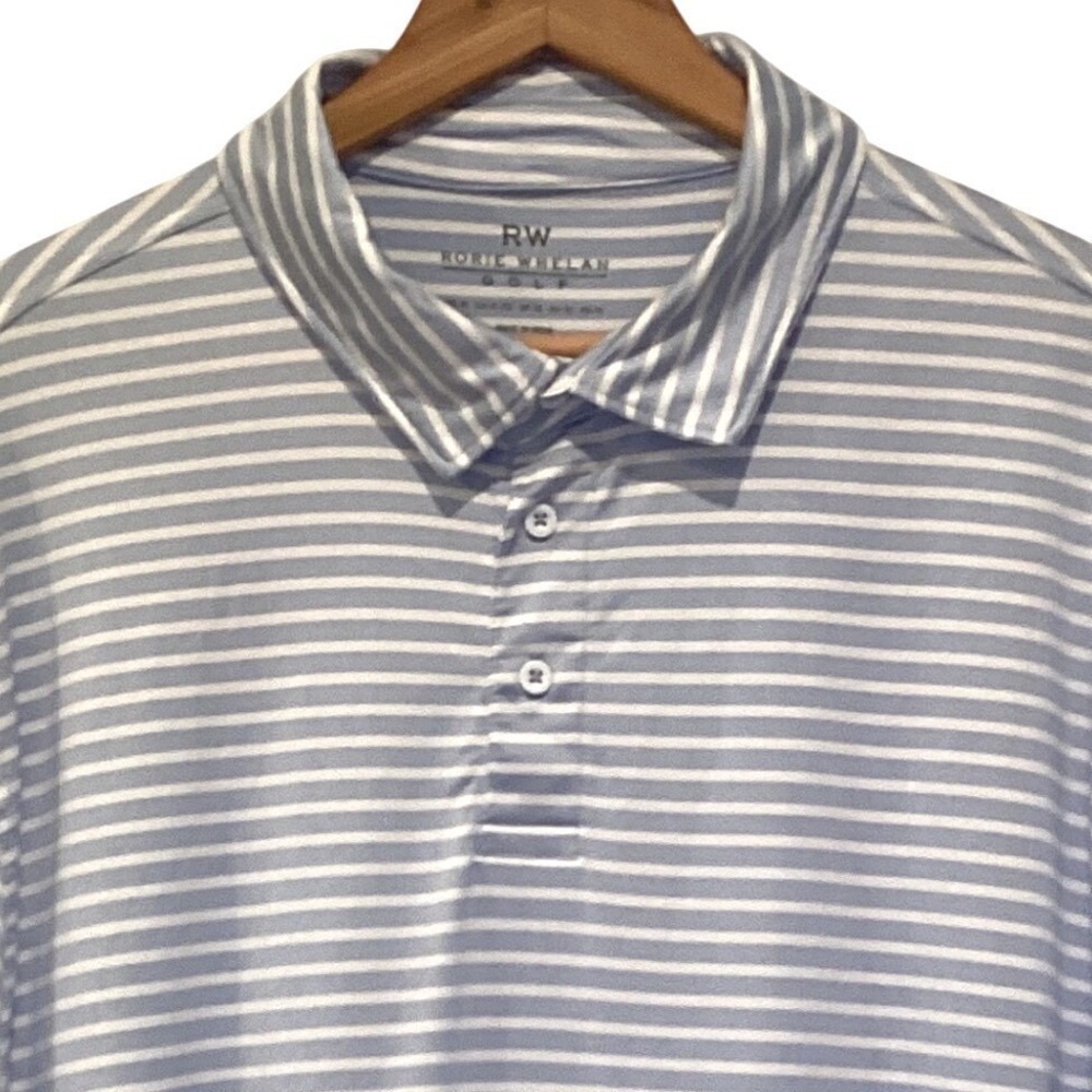 Rorie Whelan Golf Polo Shirt Light Blue White Striped Performance Stretch - XL